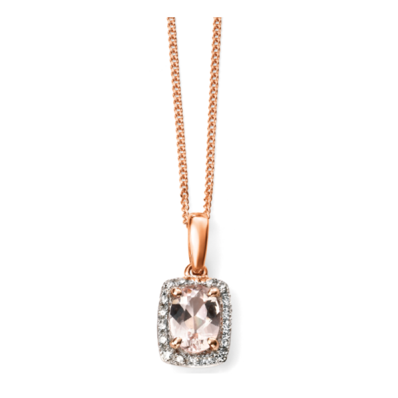 Morganite Rose Gold Diamond Pendant/Chain